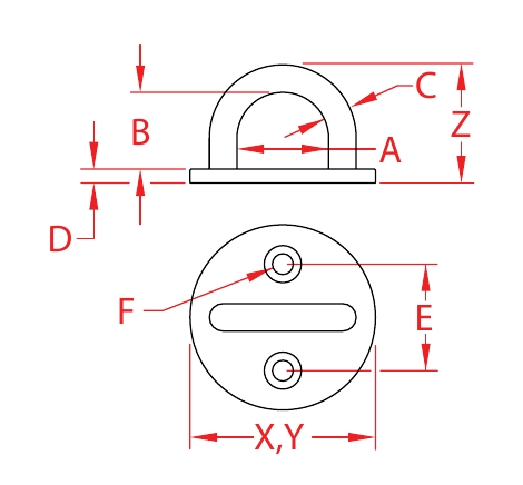 Stainless Steel Round Pad Eyes dimensional drawing
