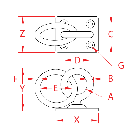 Stainless Steel Swivel Pad Eyes with Rings dimensional drawing
