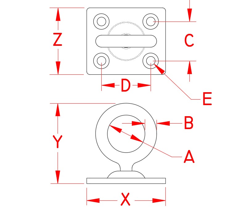 Stainless Steel Swivel Pad Eyes dimensional drawing