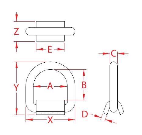316 Stainless Steel Weld-On Lashing Rings dimensional drawing