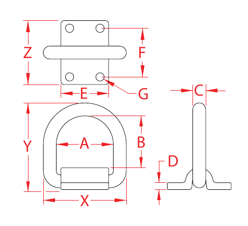 316 Stainless Steel Bolt-On Lashing Rings dimensional drawing
