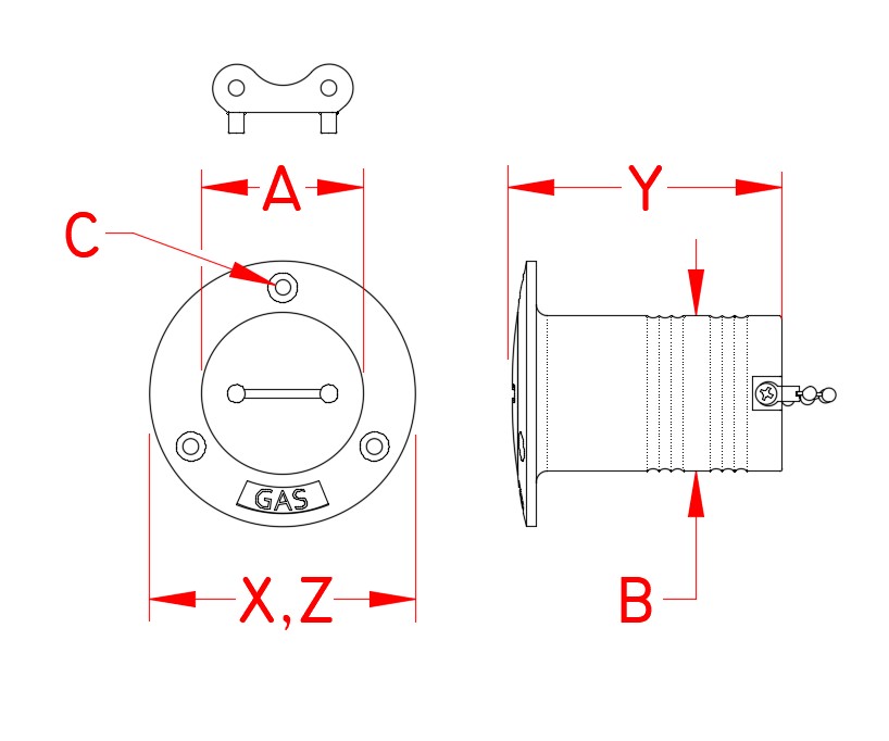 Stainless Steel 1-1/2-Inch Hose Deck Fills dimensional drawing